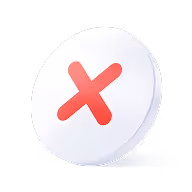 White circular button with a red X mark angled against a white background.